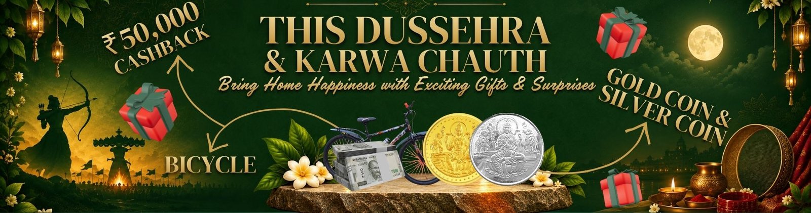 This Dussehra and Karwa Chauth: ₹50,000 cashback, a bicycle, and gold and silver coins